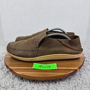 Olukai Mens 11.5 Akahai Brown Leather Casual Lifestyle Daily Slip On Sneaker